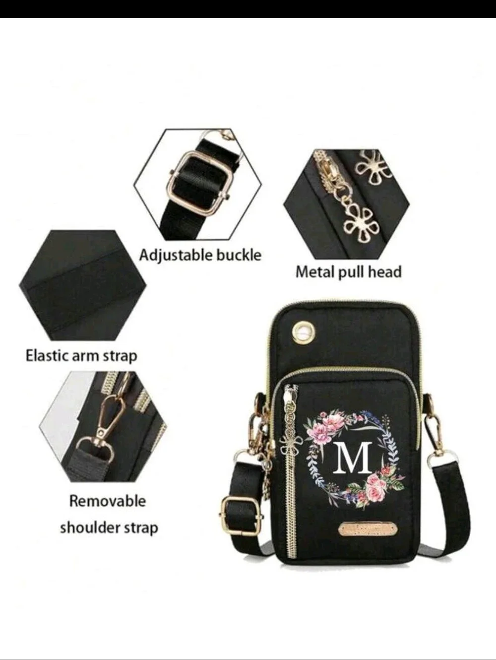 Black Minimalist Letter Design Mini Crossbody Bag With Phone pocket And Wallet